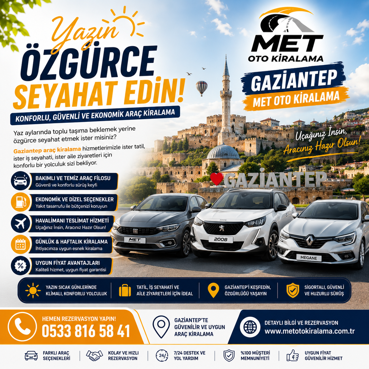 Yazın Özgürce Seyahat Edin Gaziantep Araç Kiralama Hizmetlerinde Doğru Tercih Met Oto Kiralama